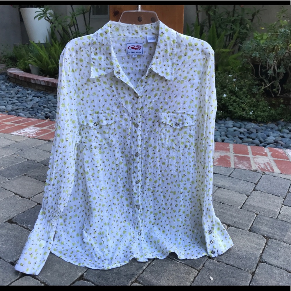 Roper Light Shirt - 2XL - White w/green and silver